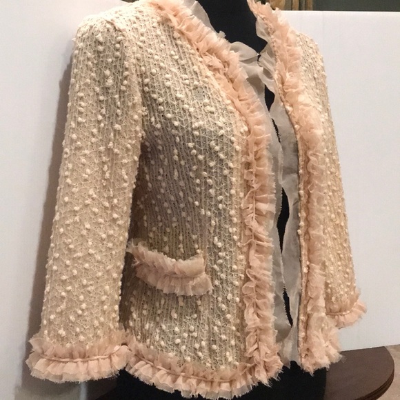 Anthropologie  Women’s A’reve Sheer Trim Jacket / Cardigan must see !! 😍 - Picture 2 of 14